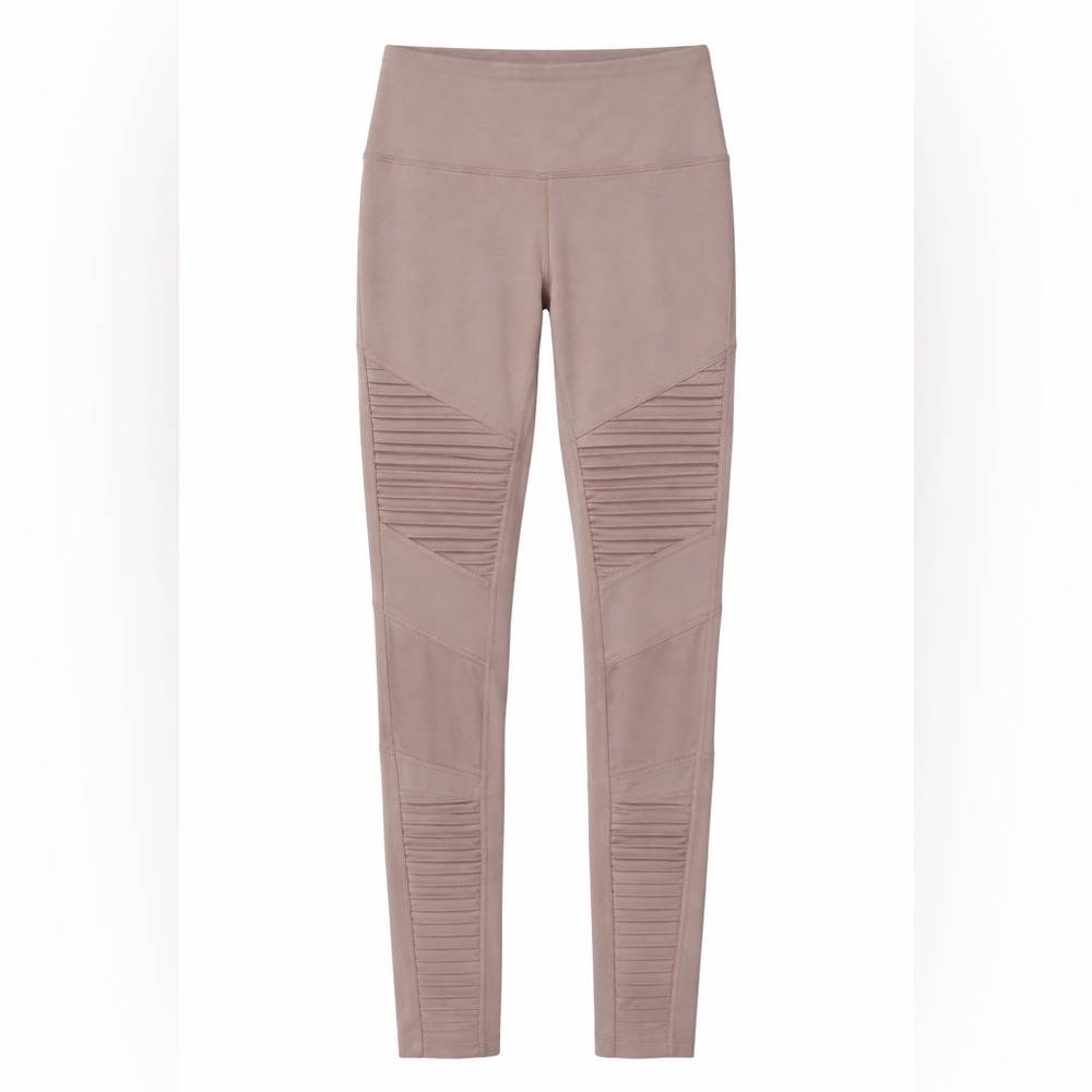 Alo Yoga Moto Leggings Taupe Ribbed Knee Panel High Waist Women’s Medium
